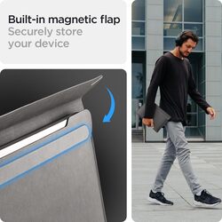 Spigen Laptop Sleeve Valentinus 15 15.6 16 inch, compatible with MacBook Pro, Built in Magnetic Flap, Leather Laptop Case, Laptop Pouch Bag - City Gray