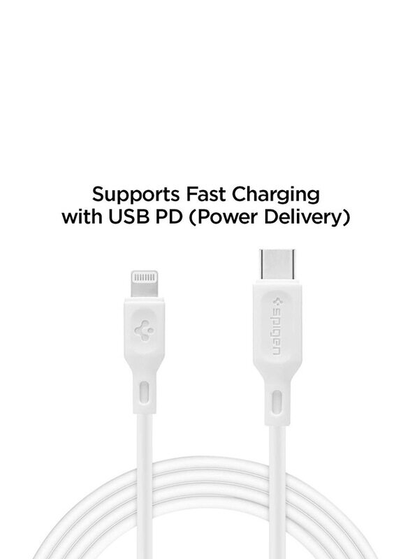 Spigen 1-Meter Lightning Cable, Fast Charge USB Type-C Male to Lightning, Data Sync for iOS Apple iPhone XS Max/XS/XR/8/8 Plus/iPad, White