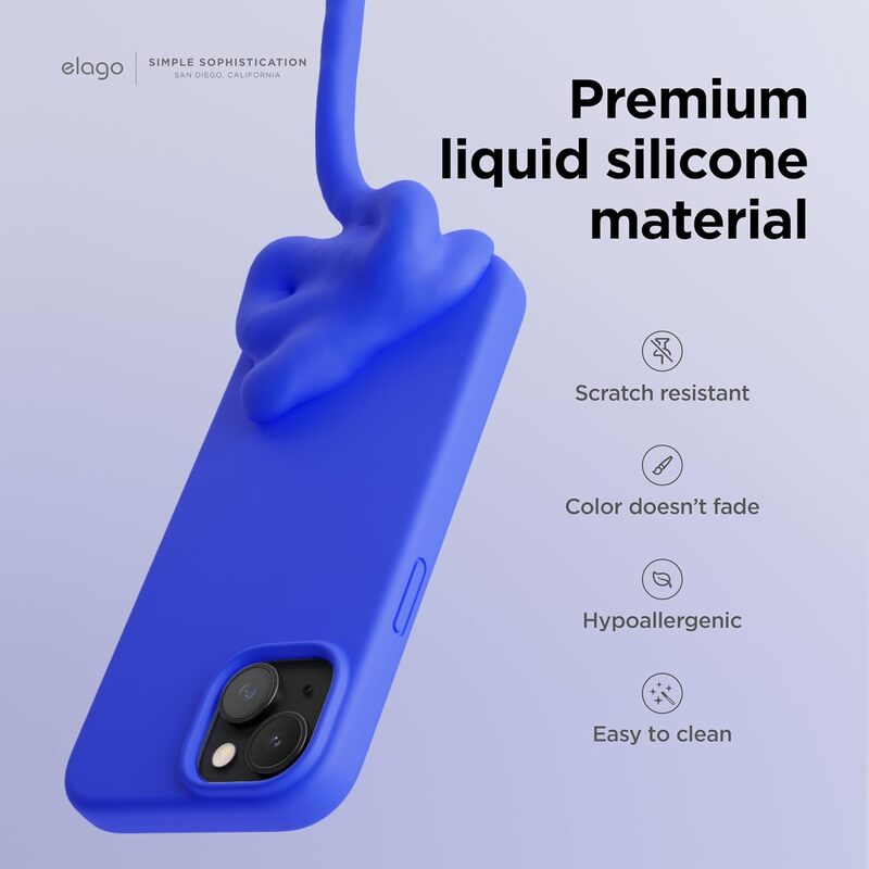 Elago Liquid Silicone for iPhone 15 Case Cover Full Body Protection, Shockproof, Slim, Anti-Scratch Soft Microfiber Lining - Cobalt Blue