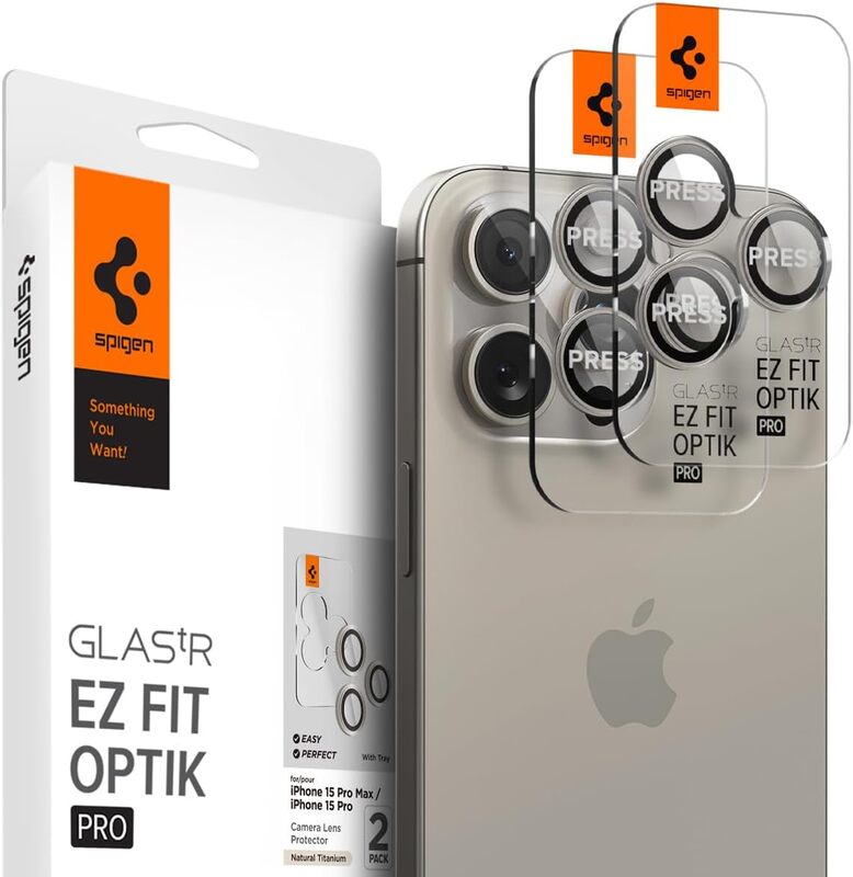 Spigen Glastr Ez Fit Optik PRO Camera Lens Screen Protector iPhone 15 Pro MAX and iPhone 15 PRO - Natural Titanium (2 Pack)