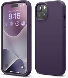 Elago Liquid Silicone for iPhone 15 Case Cover Full Body Protection, Shockproof, Slim, Anti-Scratch Soft Microfiber Lining - Deep Purple