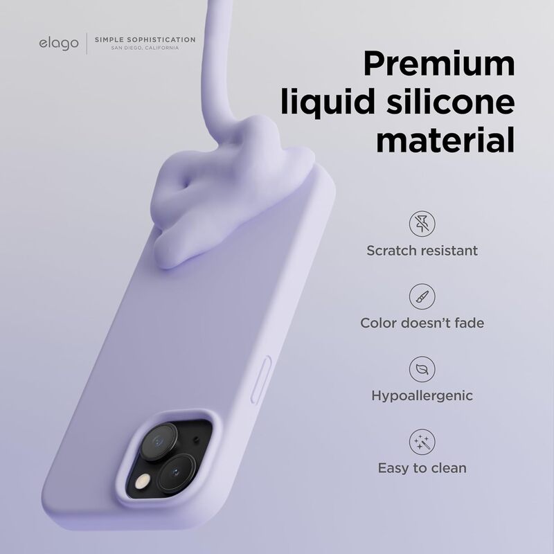 Elago Liquid Silicone for iPhone 15 Plus Case Cover Full Body Protection, Shockproof, Slim, Anti-Scratch Soft Microfiber Lining - Purple