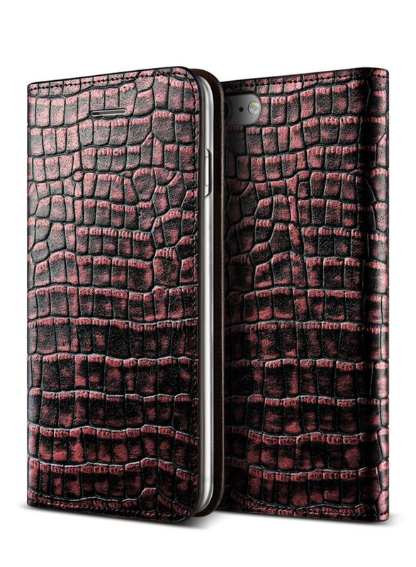 Vrs Design iPhone 7 Croco Diary Genuine Leather Mobile Phone Case Cover, Rose Pink