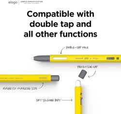 elago x MONAMI Pencil Case Compatible with Apple Pencil 2nd Generation Cover Sleeve, Classic Design, Compatible with Magnetic Charging and Double Tap - Yellow Monami 153 Ballpoint Pen Mix 1PC included