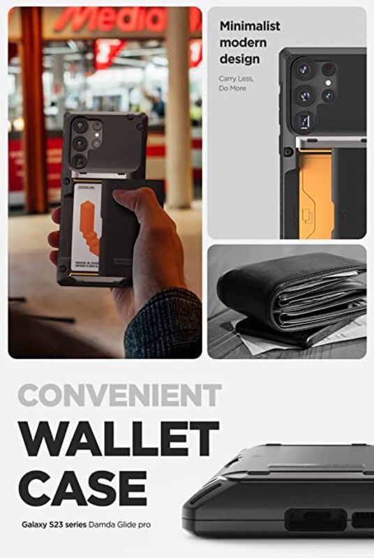 VRS Design Damda Glide Pro for Samsung Galaxy S23 Ultra Case Cover Wallet (Semi Automatic) Slider Credit Card Holder Slot (3-4 Cards) - Black Groove