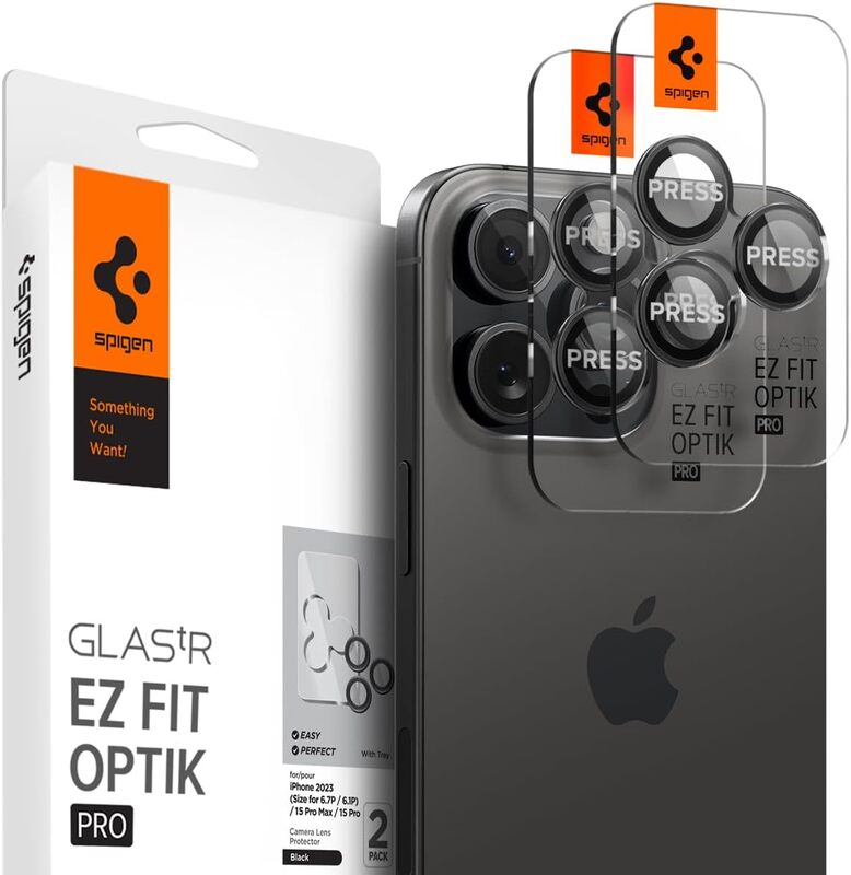 

Spigen Glastr Ez Fit Optik PRO Camera Lens Screen Protector iPhone 15 Pro MAX and iPhone 15 PRO / iPhone 14 Pro Max/iPhone 14 Pro - Black (2 Pack)