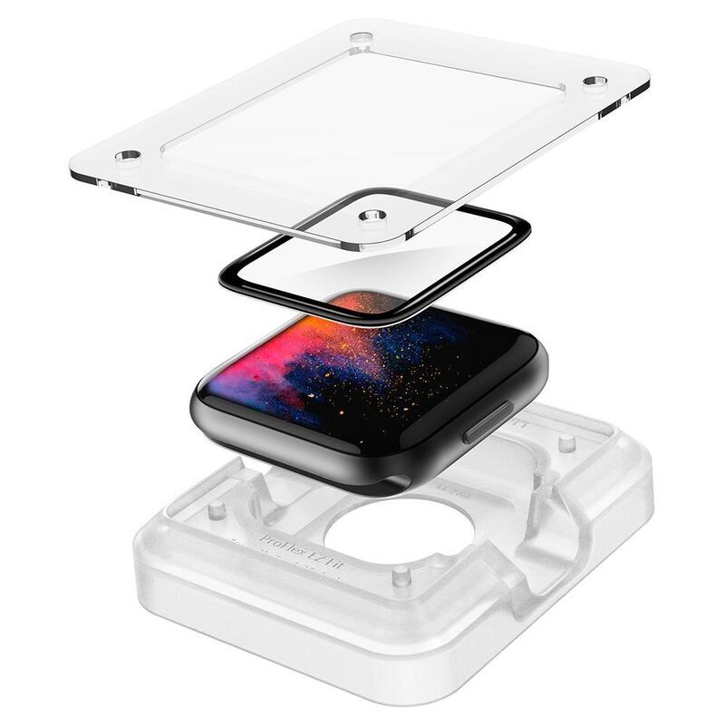 Spigen Apple Watch 44mm (Series 5 / 4) Tempered Glass Screen Protector Pro Flex EZ Fit (2-Pack) with Auto Align technology tray