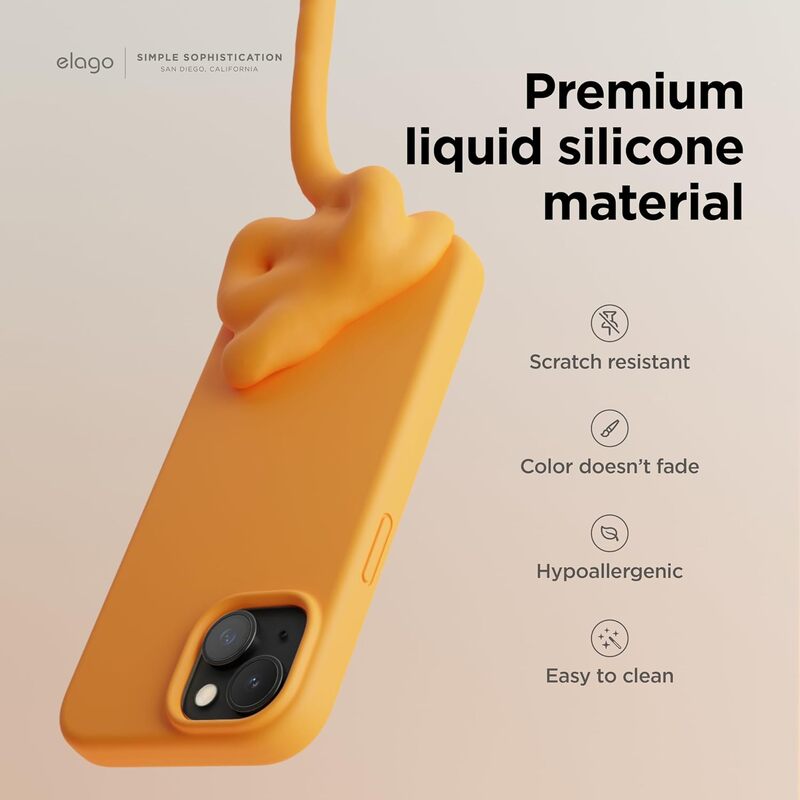 Elago Liquid Silicone for iPhone 15 PRO Case Cover Full Body Protection, Shockproof, Slim, Anti-Scratch Soft Microfiber Lining - Orange