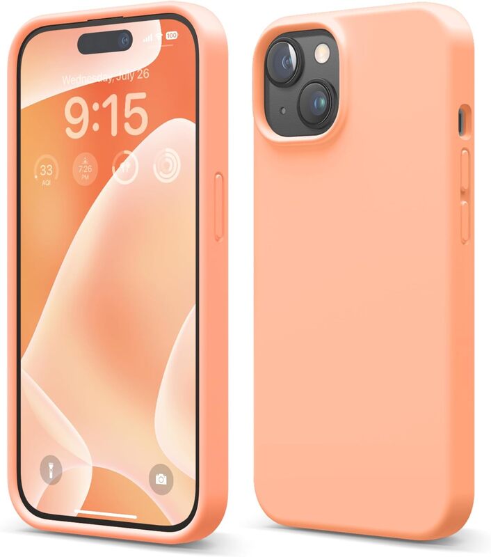 Elago Liquid Silicone for iPhone 15 Case Cover Full Body Protection, Shockproof, Slim, Anti-Scratch Soft Microfiber Lining - Salmon