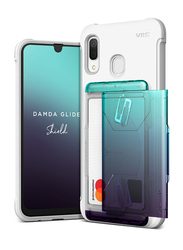 VRS Design Samsung Galaxy A30 Damda Glide Shield Semi Automatic Card Wallet Mobile Phone Case Cover, White/Green/Purple