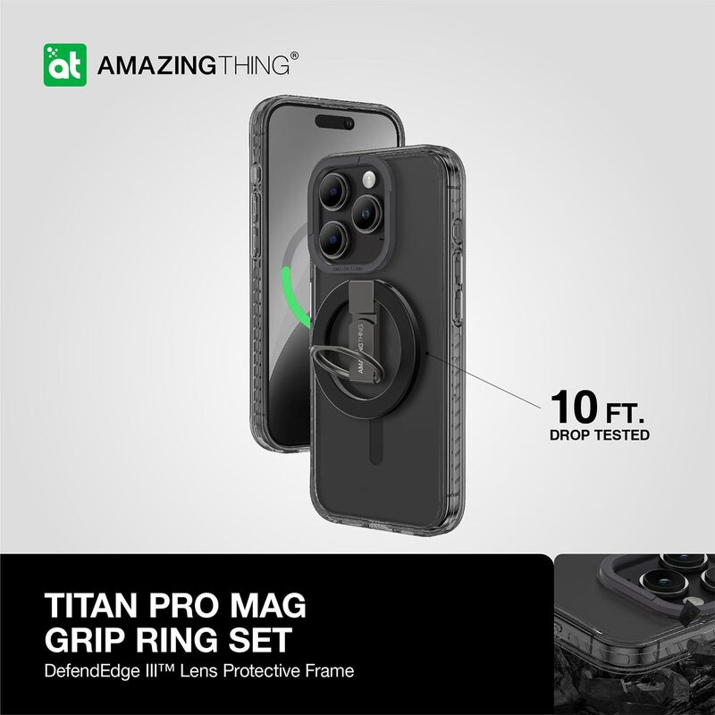 Amazing Thing Titan Pro Mag Grip Ring Set for iPhone 15 PRO Holder/Stand/Case Cover with Magsafe - Black
