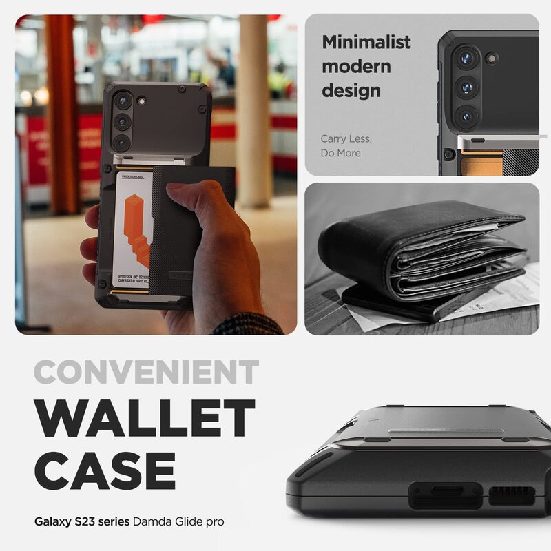 VRS Design Damda Glide Pro for Samsung Galaxy S23 Plus Case Cover Wallet (Semi Automatic) Slider Credit Card Holder Slot (3-4 Cards) - Black Groove