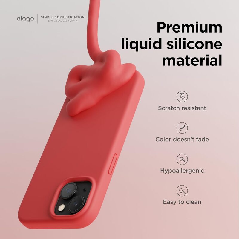 Elago Liquid Silicone for iPhone 15 Plus Case Cover Full Body Protection, Shockproof, Slim, Anti-Scratch Soft Microfiber Lining - Red