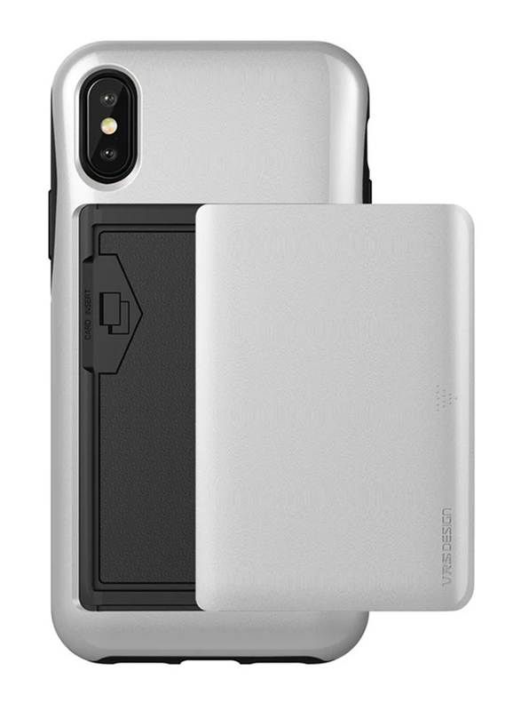 Vrs Design Apple iPhone X Damda Glide Semi Auto Card Slider Wallet Mobile Phone Case Cover, Silver