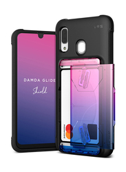 VRS Design Samsung Galaxy A30 Damda Glide Shield Semi Automatic Card Wallet Mobile Phone Case Cover, Solid Pink/Blue