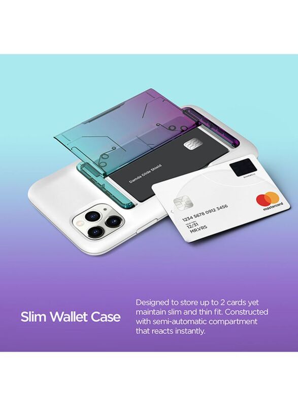 Vrs Design Apple iPhone 11 Pro Damda Glide Shield Semi Automatic Card Wallet Mobile Phone Case Cover, Green Purple