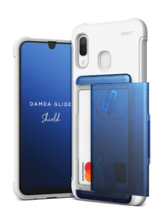 VRS Design Samsung Galaxy A30 Damda Glide Shield Semi Automatic Card Wallet Mobile Phone Case Cover, White/Blue/Black