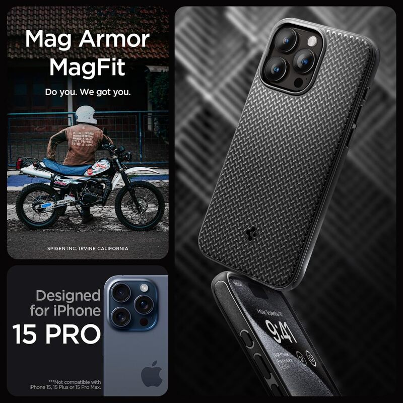 Spigen iPhone 15 Pro case cover Mag Armor MagFit MagSafe compatible - Matte Black