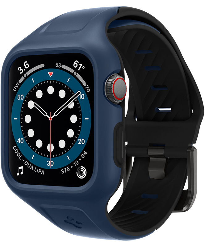 Spigen Apple Watch 44mm Series 6 / SE/5/4 Silicone band with case cover Liquid Air Pro, Blue