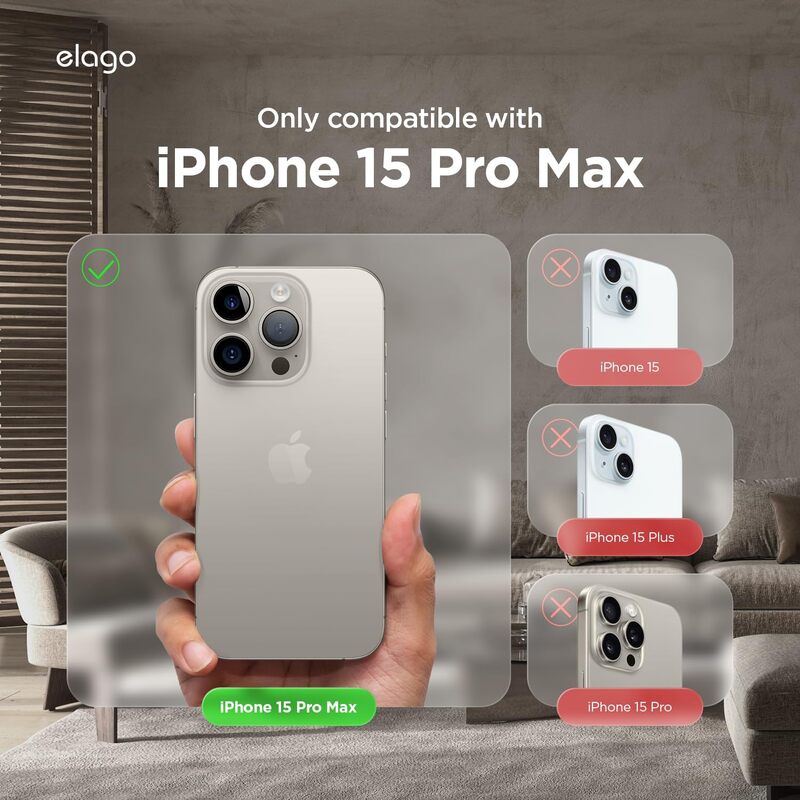 Elago Magnetic Leather Case for iPhone 15 Pro MAX Compatible with MagSafe, Vegan Leather, Shockproof, Water-Resistant - Taupe