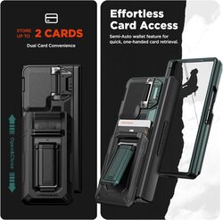 VRS Design D-Wallet Origin for Samsung Galaxy Z Fold 6 case cover (2 cards) & Camera lens Protector Kickstand - Metallic Green