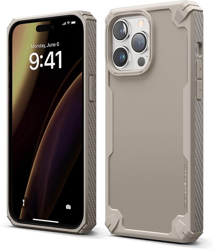 Elago Armor for iPhone 14 Pro Max Military Grade Case Cover with Carbon Fiber Patern - Sand