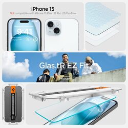 Spigen Glastr Ez Fit iPhone 15 Screen Protector Premium Tempered Glass - Case Friendly with Sensor Protection (2 Pack)
