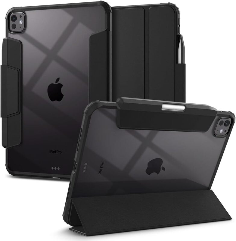 Spigen Ultra Hybrid Pro designed for iPad Pro 11 inch case cover (2024) M4 with Clear Transparent Back and Pencil Holder - Black