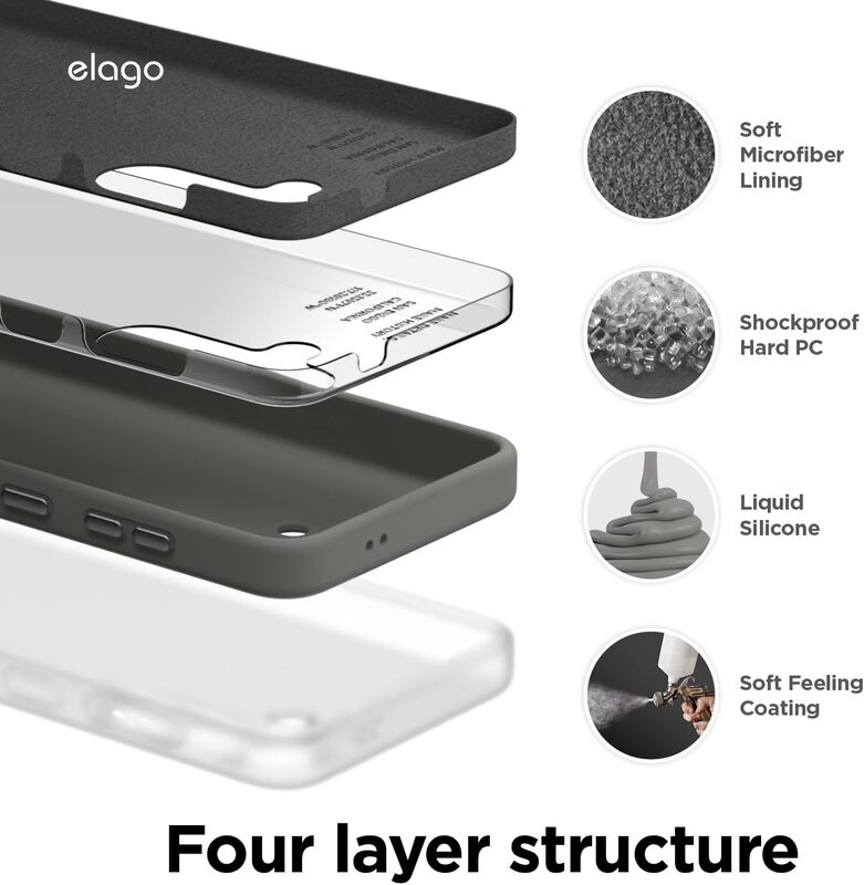 elago Liquid Silicone for Samsung Galaxy S24 case cover Full Body Screen Camera Protective, Shockproof, Slim, Anti-Scratch Soft Microfiber Lining - Midnight Grey