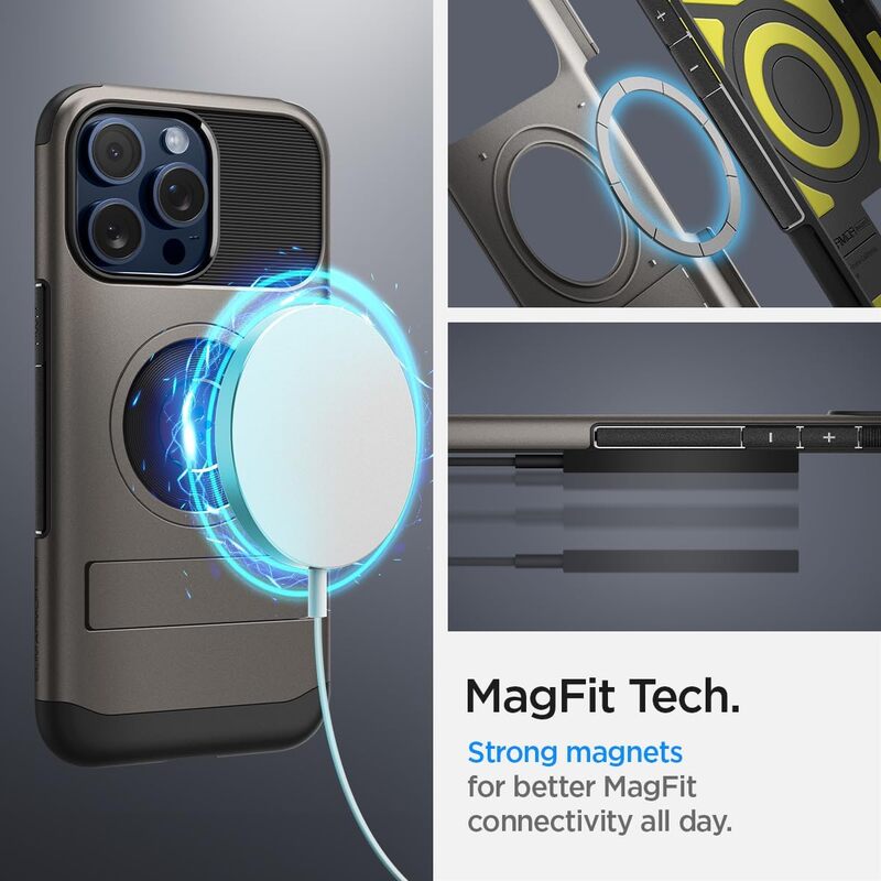 Spigen Slim Armor MagFit for iPhone 15 Pro Max case cover with Kickstand MagSafe compatible - Gunmetal