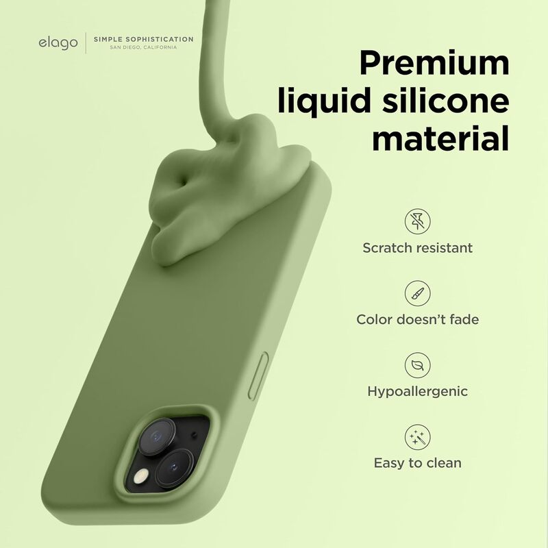 Elago Liquid Silicone for iPhone 15 PRO Case Cover Full Body Protection, Shockproof, Slim, Anti-Scratch Soft Microfiber Lining - Cedar Green