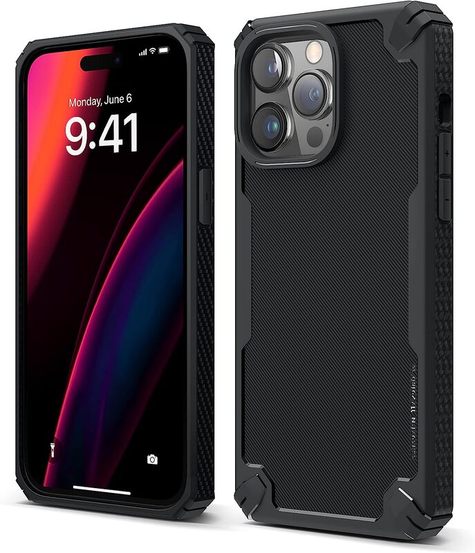 Elago Armor for iPhone 14 Pro Max Military Grade Case Cover with Carbon Fiber Patern - Black