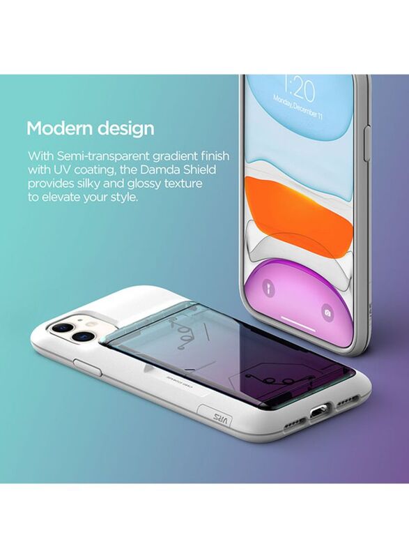 Vrs Design Apple iPhone 11 Damda Glide Shield Semi Automatic Card Wallet Mobile Phone Case Cover, Green Purple