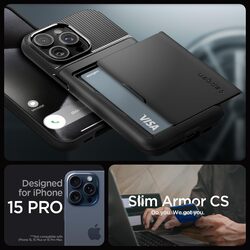 Spigen iPhone 15 Pro case cover Slim Armor CS with Card Holder Slot - Black