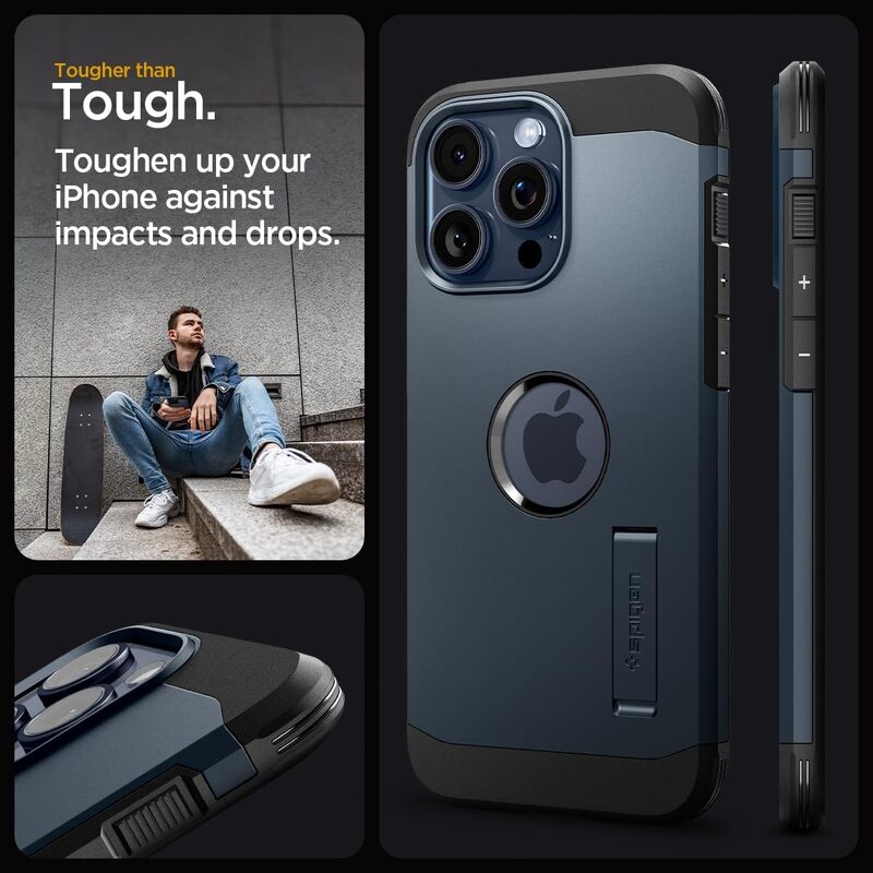 Spigen Tough Armor MagFit for iPhone 15 Pro Max case cover compatible with MagSafe - Metal Slate