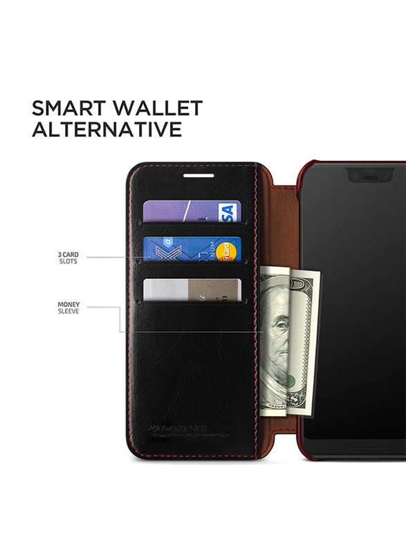 VRS Design Google Pixel 3 XL Layered Dandy Wallet Mobile Phone Flip Case Cover, Black