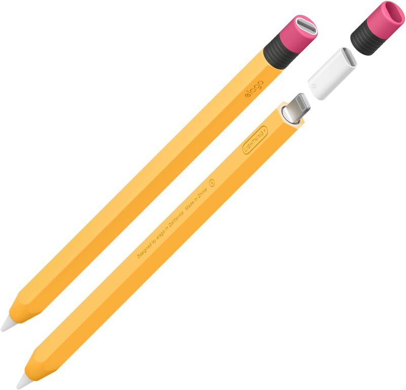 elago Classic Pencil case compatible with Apple Pencil (1st generation) and USB-Lightning Adapter, silicone protective cover - Yellow