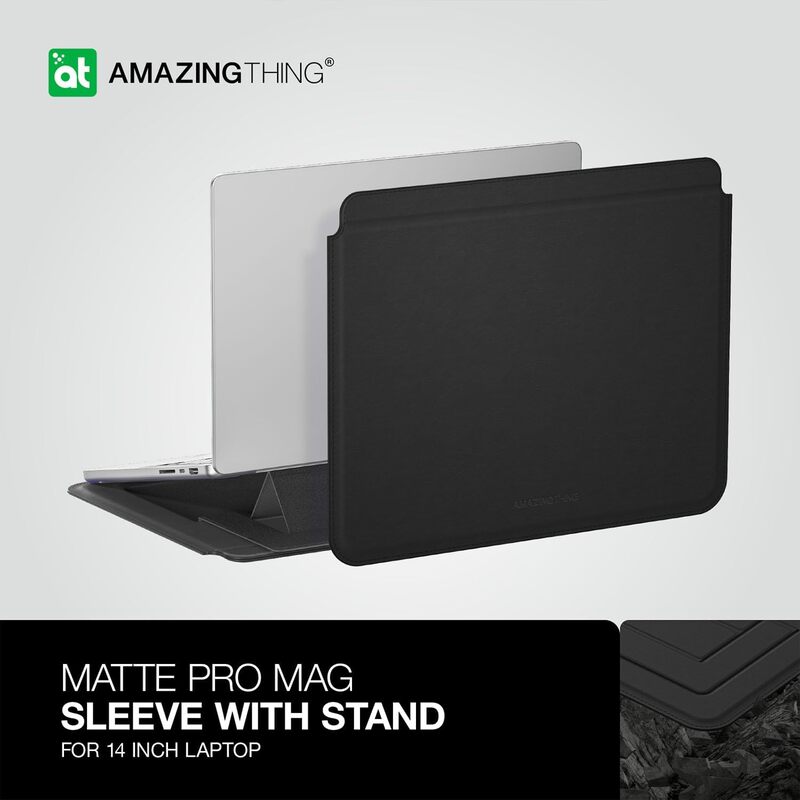 Amazing Thing Matte PRO MAG Sleeve with Stand case for Macbook PRO 14/13 inch and Macbook Air 13.6/13 inch Laptops cover - Black