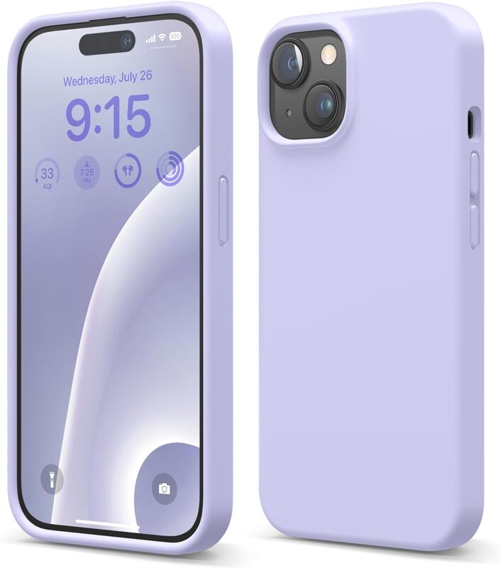 Elago Liquid Silicone for iPhone 15 Case Cover Full Body Protection, Shockproof, Slim, Anti-Scratch Soft Microfiber Lining - Purple