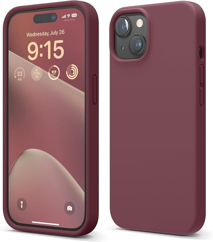 Elago Liquid Silicone for iPhone 15 Case Cover Full Body Protection, Shockproof, Slim, Anti-Scratch Soft Microfiber Lining - Burgundy