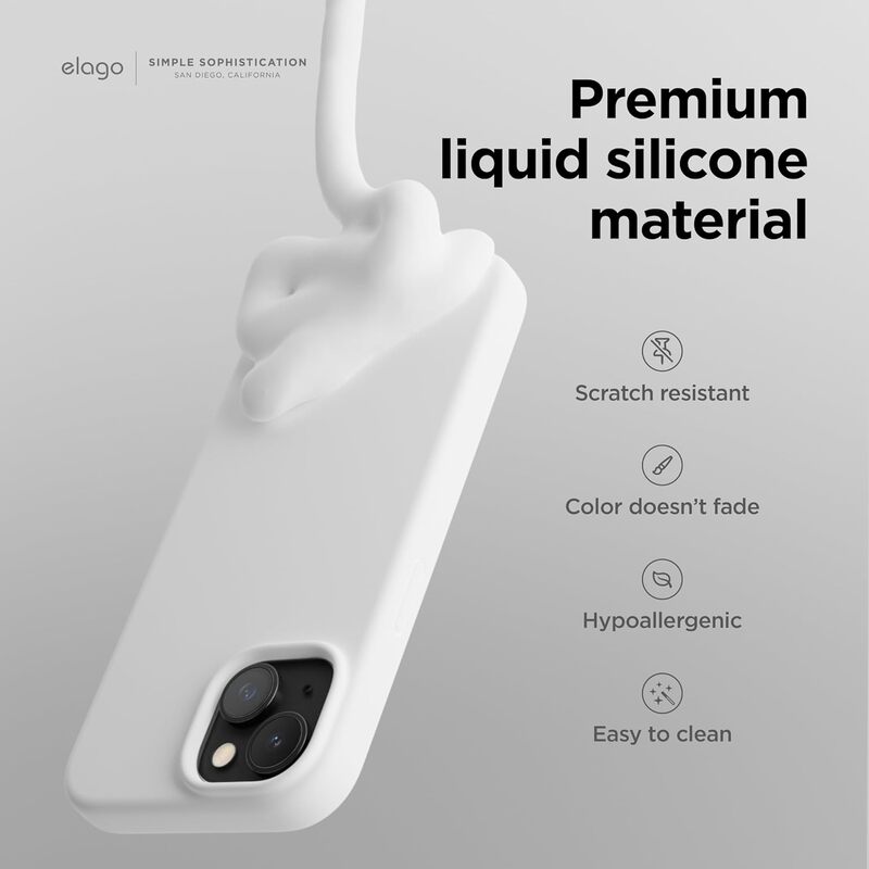 Elago Liquid Silicone for iPhone 15 Pro MAX Case Cover Full Body Protection, Shockproof, Slim, Anti-Scratch Soft Microfiber Lining - White