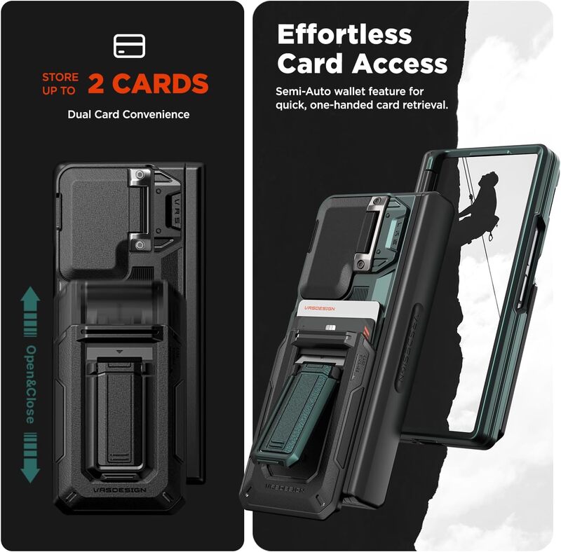 VRS Design D-Wallet Origin for Samsung Galaxy Z Fold 6 case cover (2 cards) & Camera lens Protector Kickstand - Horizon Silver