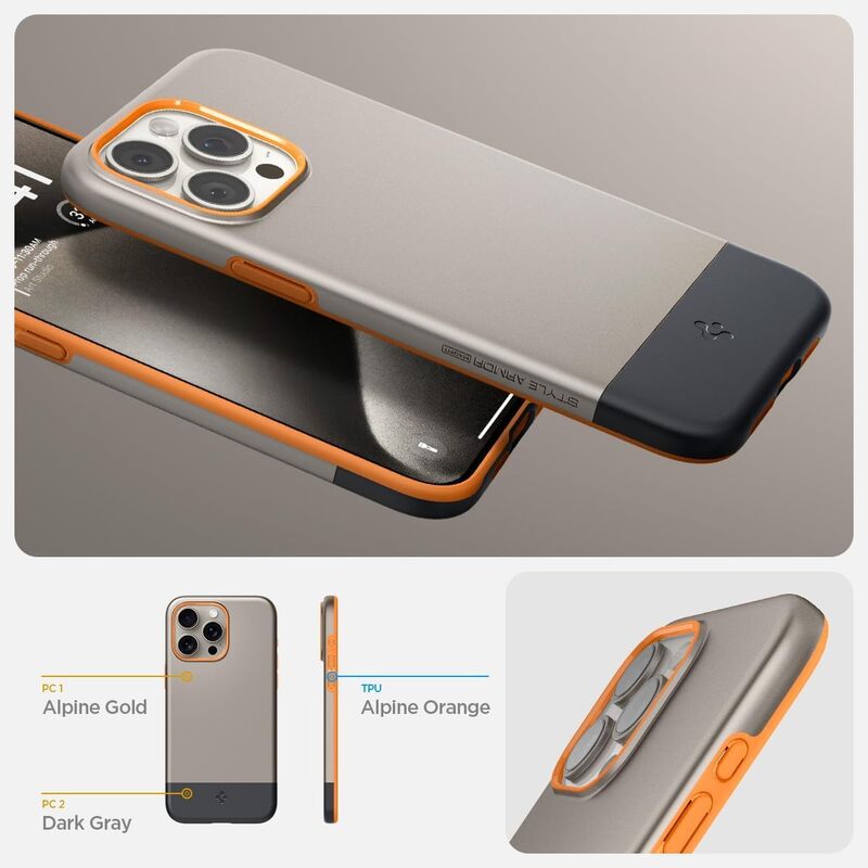 Spigen iPhone 15 Pro Max case cover Style Armor MagFit Magnetic (MagSafe compatible) - Alpine Gold