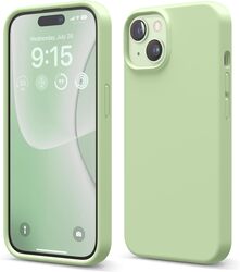 Elago Liquid Silicone for iPhone 15 Case Cover Full Body Protection, Shockproof, Slim, Anti-Scratch Soft Microfiber Lining - Pastel Green