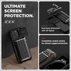 VRS Design Damda Glide Ultimate for iPhone 15 Pro Case Cover Wallet (Semi Automatic) Slider Credit Card Holder Slot (4 Cards) and Camera Lens Protector Kickstand - Black