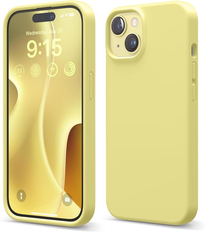 Elago Liquid Silicone for iPhone 15 Plus Case Cover Full Body Protection, Shockproof, Slim, Anti-Scratch Soft Microfiber Lining - Yellow