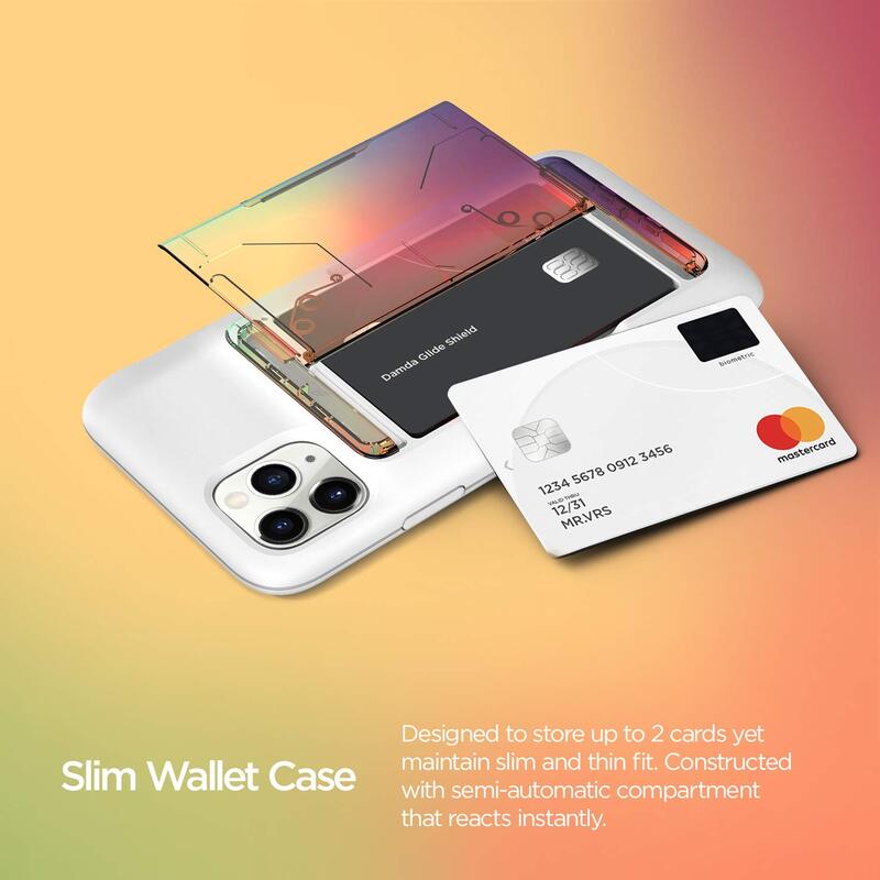 Vrs Design Apple iPhone 11 Pro Damda Glide Shield Semi Automatic Card Wallet Mobile Phone Case Cover, Orange Purple