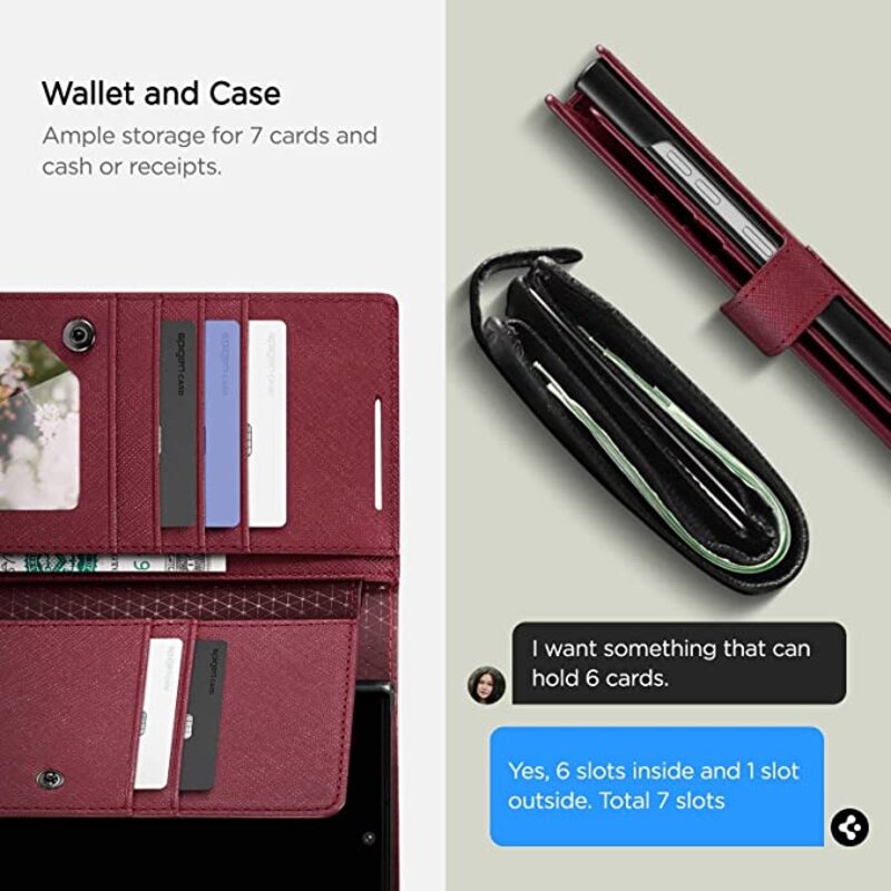 Spigen Wallet S Plus for Samsung Galaxy S23 Ultra Case Cover folio (7 Cards + Cash) - Burgundy
