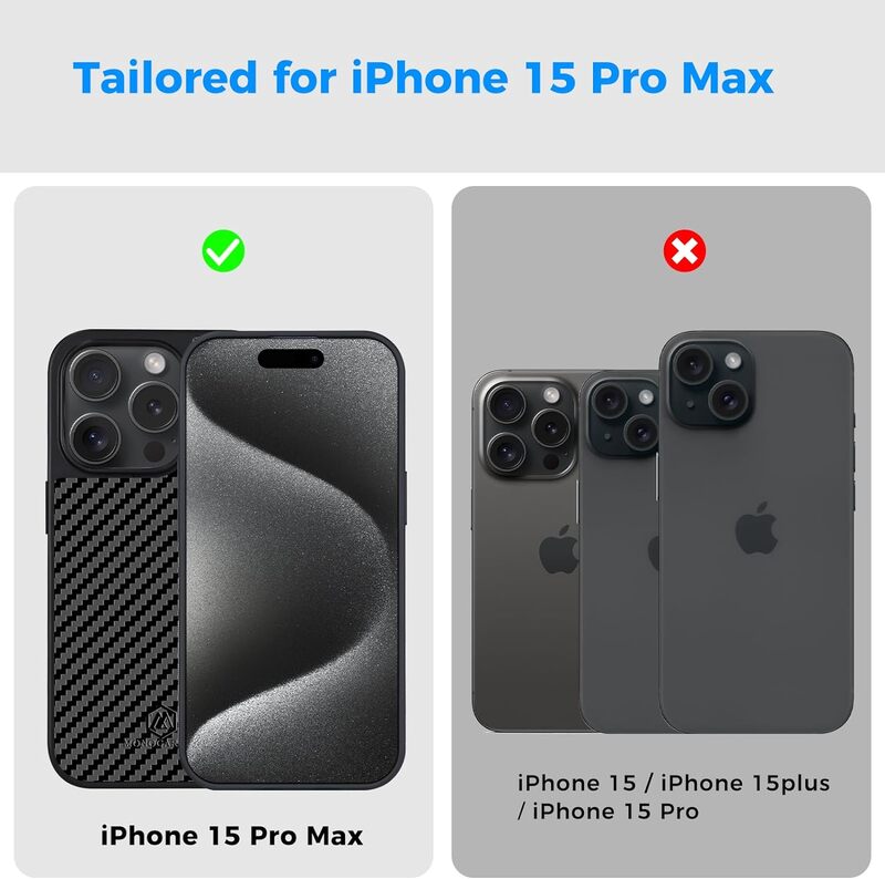 MONOCARBON Real Carbon Fiber for iPhone 15 Pro MAX Case Cover (MagSafe Compatible) Military Grade - Matte Black