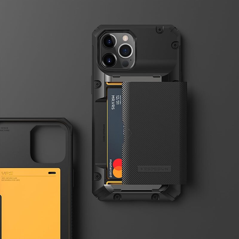VRS Design Damda Glide PRO iPhone 12 Pro MAX case cover wallet (Semi Automatic) slider Credit card holder Slot (3-4 cards) - Black Groove